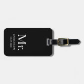 Étiquette À Bagage Luxe Elegance Black | M. et Mariage Date (Devant horizontal)