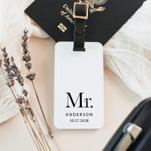 Étiquette À Bagage Luxe Elegance noir et blanc M. Mariage Date