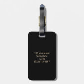 Étiquette À Bagage Luxe Elegant noir et or Dinosaure Monogramme (Dos Vertical)