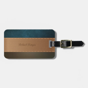 Étiquette À Bagage Luxe Élégant, Rétro, Cuir Vert à Rayures