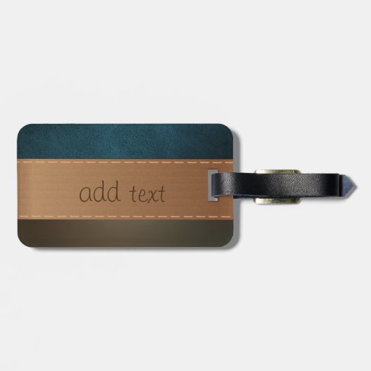 Étiquette À Bagage Luxe élégant, Rétro, Cuir vert rayé (Dos horizontal)