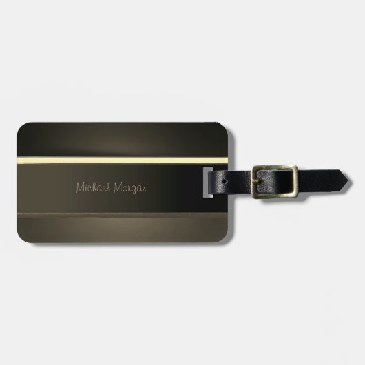 Étiquette À Bagage Luxe élégant, Vintage, rayé (Devant horizontal)