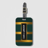 Étiquette À Bagage Luxe Popular Green Gold Linen Texture Collection (Devant Vertical)