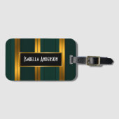 Étiquette À Bagage Luxe Popular Green Gold Linen Texture Collection (Devant Horizontal)