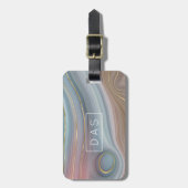 Étiquette À Bagage Luxe Strata | Ardoise Bleu Taupe Rose Agate Monogr (Devant Vertical)