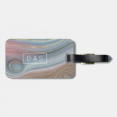 Étiquette À Bagage Luxe Strata | Ardoise Bleu Taupe Rose Agate Monogr (Dos horizontal)