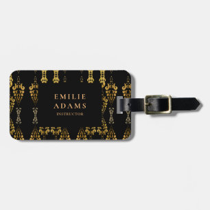 Étiquette À Bagage Luxueux Chic Black et Faux Gold Ornamental