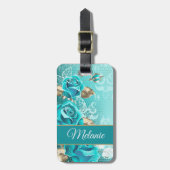 Étiquette À Bagage Luxueux Elégant Mint Or Turquoise Lace Fleurs Lu (Devant Vertical)