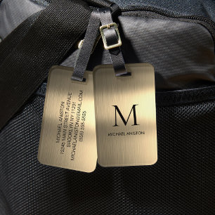 Étiquette À Bagage Luxueux Monogramme Personnalisé Métal Faux Or