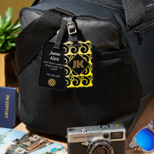 Étiquette À Bagage luxueux or jaune classique monogramme personnalise