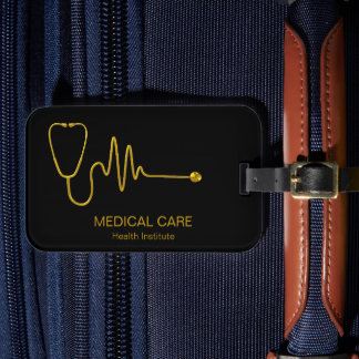 Étiquette À Bagage Luxury Gold Stethoscope ECG Wave EKG Line Medical