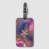 Étiquette À Bagage Luxury Purple & Gold Agate Marble Alcohol Ink (Devant Vertical)