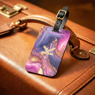 Étiquette À Bagage Luxury Purple & Gold Agate Marble Alcohol Ink