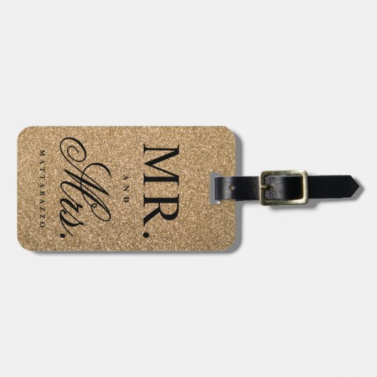 Étiquette À Bagage M. et Mme parties scintillantes de faux épousent (Devant horizontal)