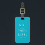 Étiquette À Bagage M. & Mme dans Aqua | Etiquettes à bagages<br><div class="desc">Voyagez dans le style avec une étiquette à bagages design personnalisée! Des étiquettes modernes et élégantes habilleront vos bagages et faciliteront l'identification rapide de vos bagages dans votre bagage. Personnalisez cet objet en ajoutant votre nom et vos coordonnées. Customisez facilement la couleur arrière - plan à l'ombre de votre choix...</div>