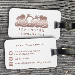 Étiquette À Bagage M. & Mme Monogram White Rose Gold Mariage