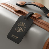 Étiquette À Bagage M. & Mme Newlyweds Gold Script Mariage noir