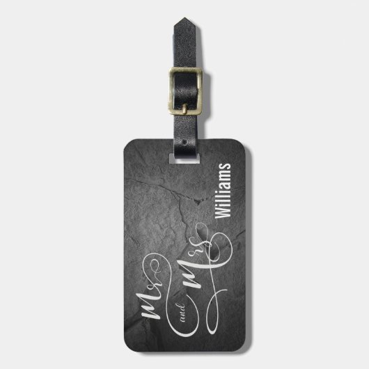 Étiquette À Bagage M. & Mme sur pierre gris foncé (Devant Vertical)