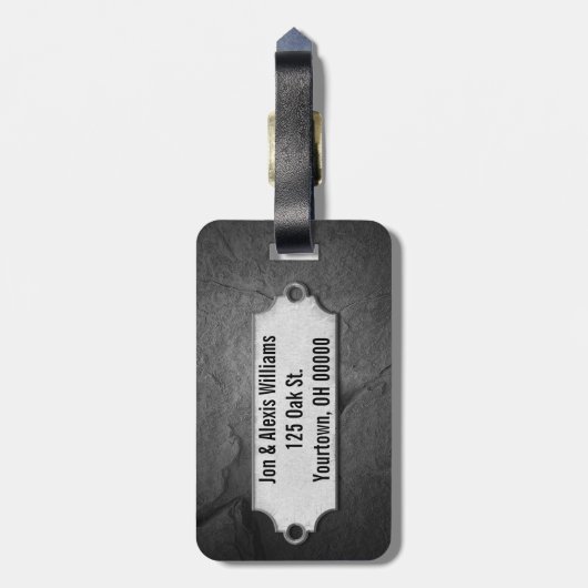 Étiquette À Bagage M. & Mme sur pierre gris foncé (Dos Vertical)