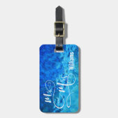 Étiquette À Bagage M. & Mme sur verre bleu (Devant Vertical)