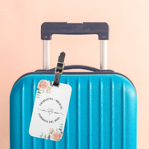 Étiquette À Bagage M. mrs jeunes mariés roses fleurons or verdure