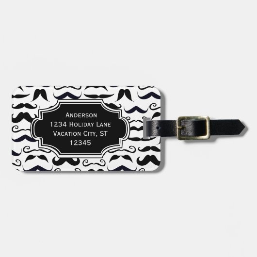 Étiquette À Bagage M. Mustache Hipster Motif (Devant horizontal)