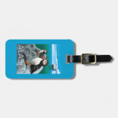 Étiquette À Bagage Macareux observant un bateau de croisière (Devant horizontal)