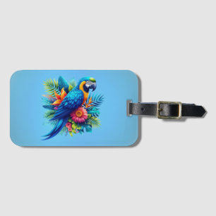 Étiquette À Bagage Macaw tropicale bleue et colorée