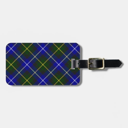 Étiquette À Bagage Macneil de Barra tartan bleu vert plaid (Devant horizontal)