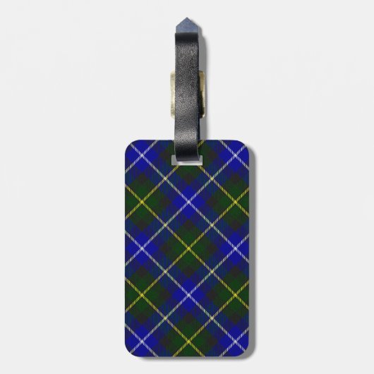 Étiquette À Bagage Macneil de Barra tartan bleu vert plaid (Dos Vertical)
