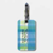 Étiquette À Bagage Madras Plaid Green et Blue (Dos Vertical)
