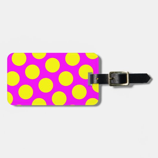 Étiquette À Bagage Magenta à deux côtés et Pois jaunes (Devant horizontal)