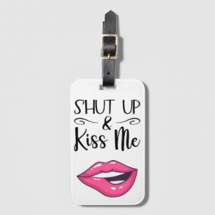 Étiquette À Bagage Magenta lèvres de dessin ferme et m'embrasse blanc
