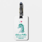 Étiquette À Bagage Magie bleue de licorne avec le coeur (Dos Vertical)