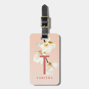 Étiquette À Bagage magnolia florale rose vierge moderne personnalisée