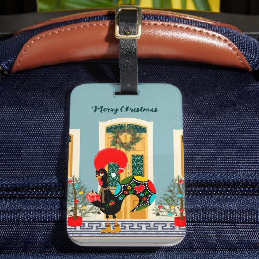 Étiquette À Bagage Maison de Noël portugaise avec Rooster Salutations (Insitu Rectoal 2)