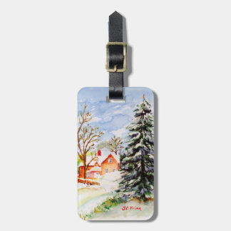 Étiquette À Bagage Maison pour l'aquarelle de scène d'hiver de Milou