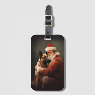 Étiquette À Bagage Malinois Belge avec le Père Noël Festif Noël