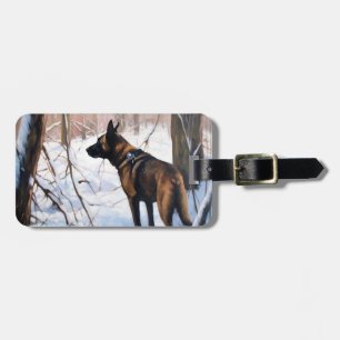 Étiquette À Bagage Malinois Belge Qu'il neige Noël