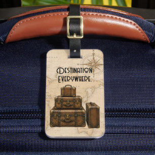 Étiquette À Bagage Malle et carte victorienne - Destination : Partout