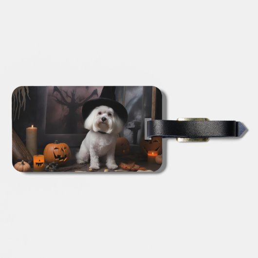 Étiquette À Bagage Maltais Citrouille Halloween effroi (Dos horizontal)