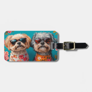 Étiquette À Bagage Malti Tzu avec Roses de coeur Saint Valentin