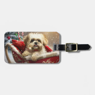 Étiquette À Bagage Malti Tzu Chien Fête de Noël