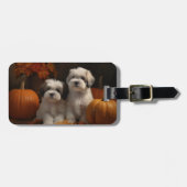 Étiquette À Bagage Malti tzu Puppy Citrouille d'automne (Devant horizontal)