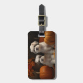 Étiquette À Bagage Malti tzu Puppy Citrouille d'automne (Devant Vertical)