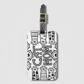 Étiquette À Bagage Maman de chat noir et blanc avec pattes de chat (Devant Vertical)