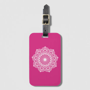 Étiquette À Bagage Mandala blanc sur fond rose