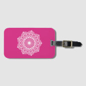 Étiquette À Bagage Mandala blanc sur fond rose (Devant Horizontal)
