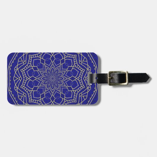 Étiquette À Bagage Mandala bleu (Devant horizontal)