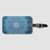 Étiquette À Bagage Mandala bleu clair et foncé (Devant Horizontal)
